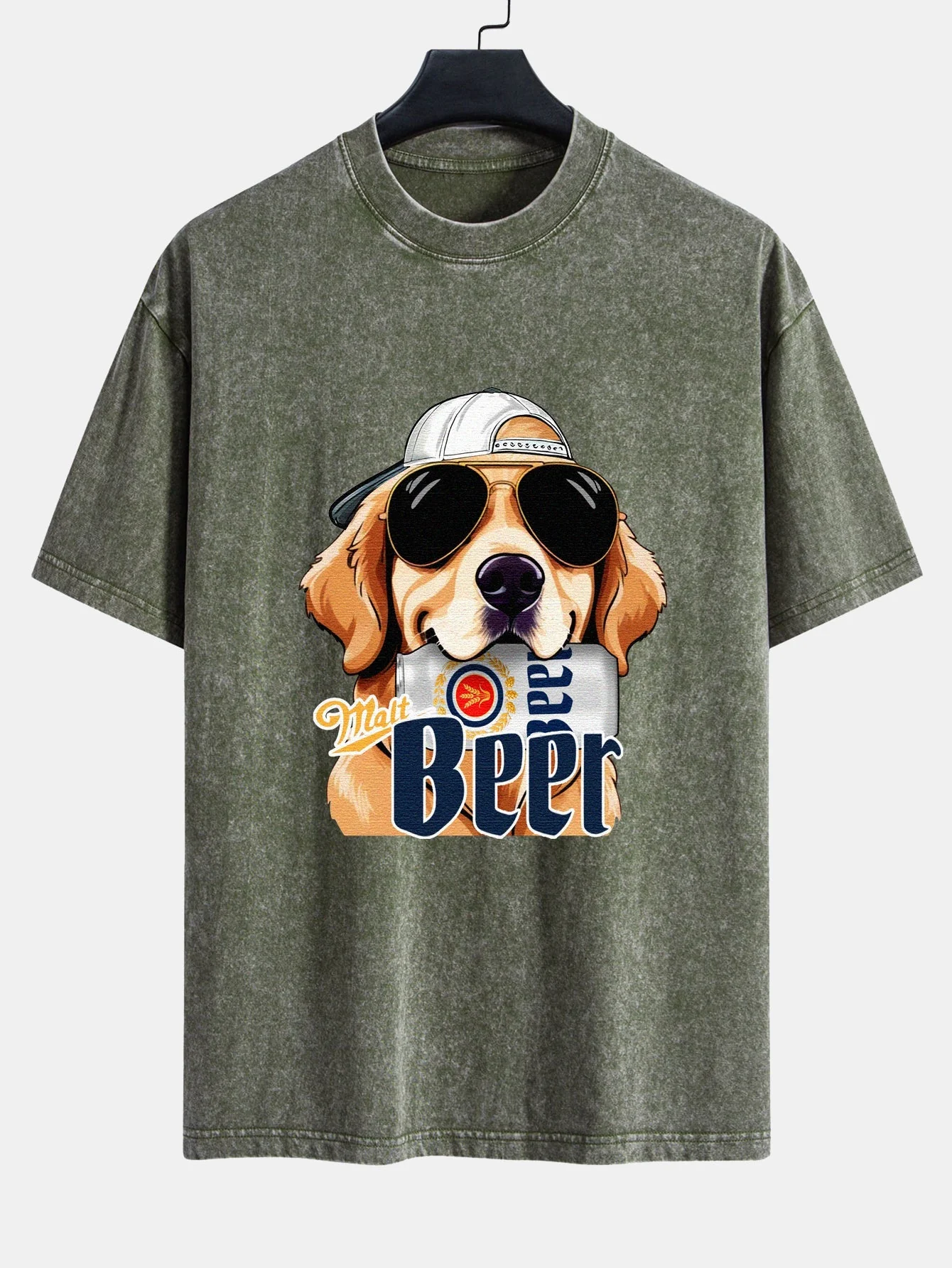 Jafar® | Beer Dog Print Washed Distressed Drop Shoulder T-Shirt - Image 4