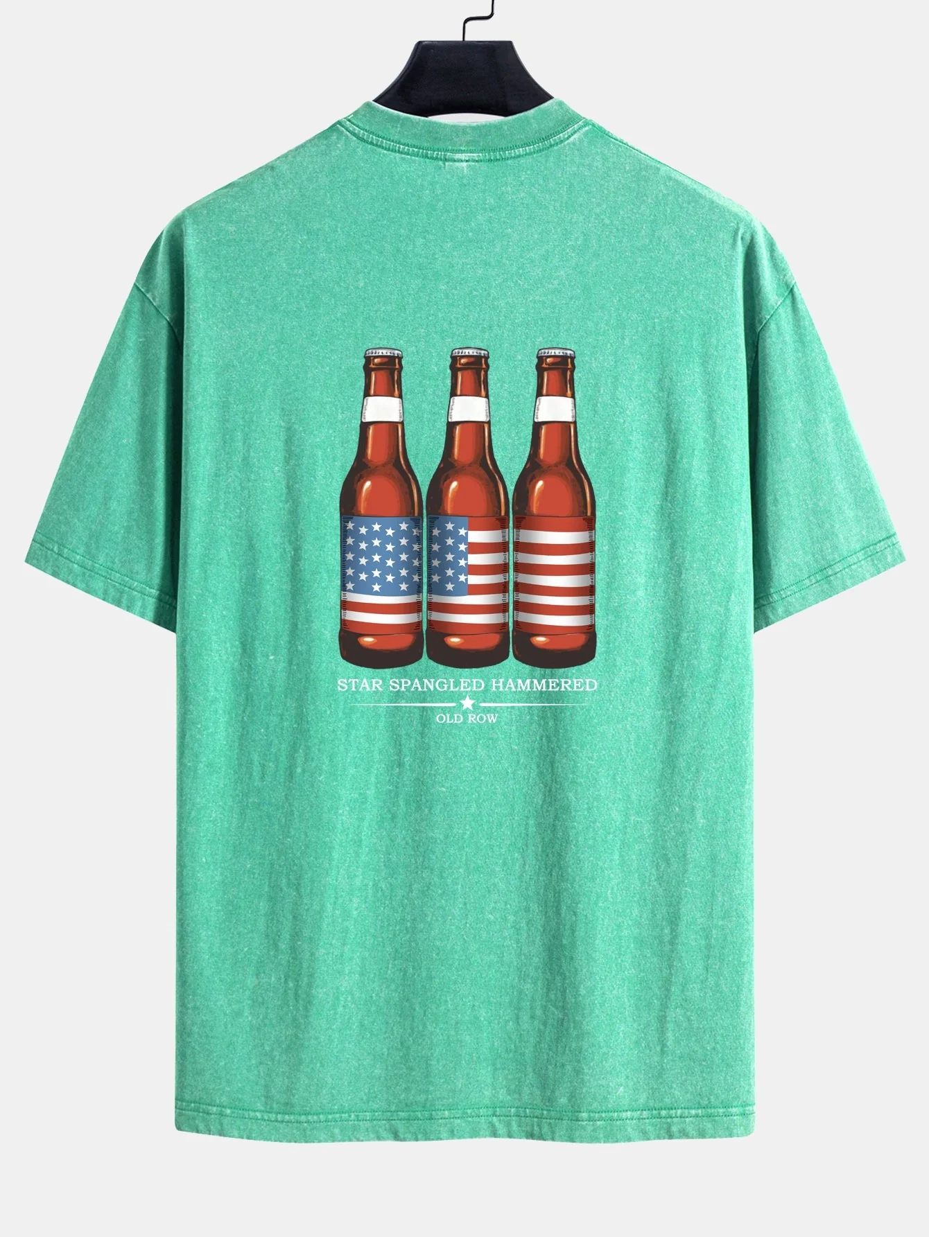Jairo® | USA Old Row Beer Print Washed Distressed Drop Shoulder T-Shirt - Image 7