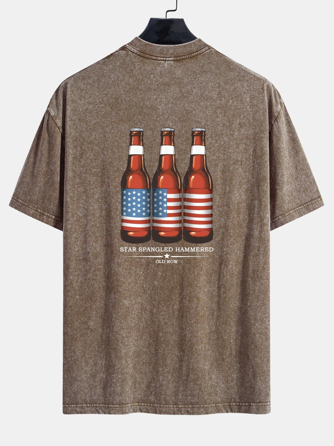 Jairo® | USA Old Row Beer Print Washed Distressed Drop Shoulder T-Shirt - Image 9