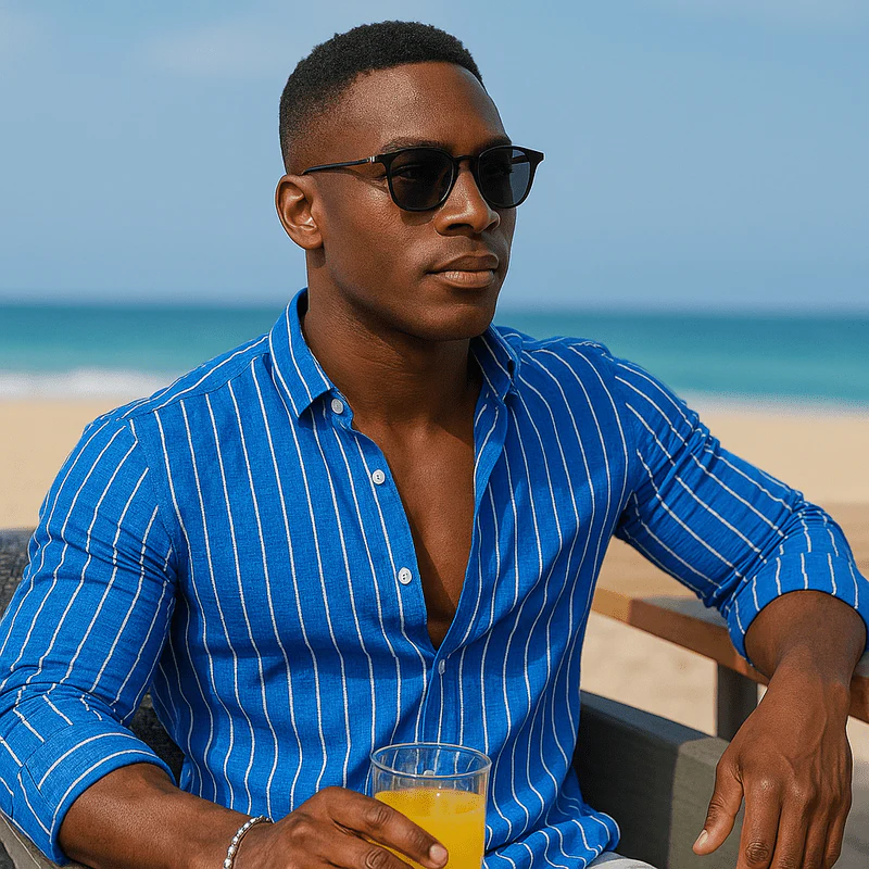 Jairus | Men Slim Fit Blue Striped Shirt - Image 2