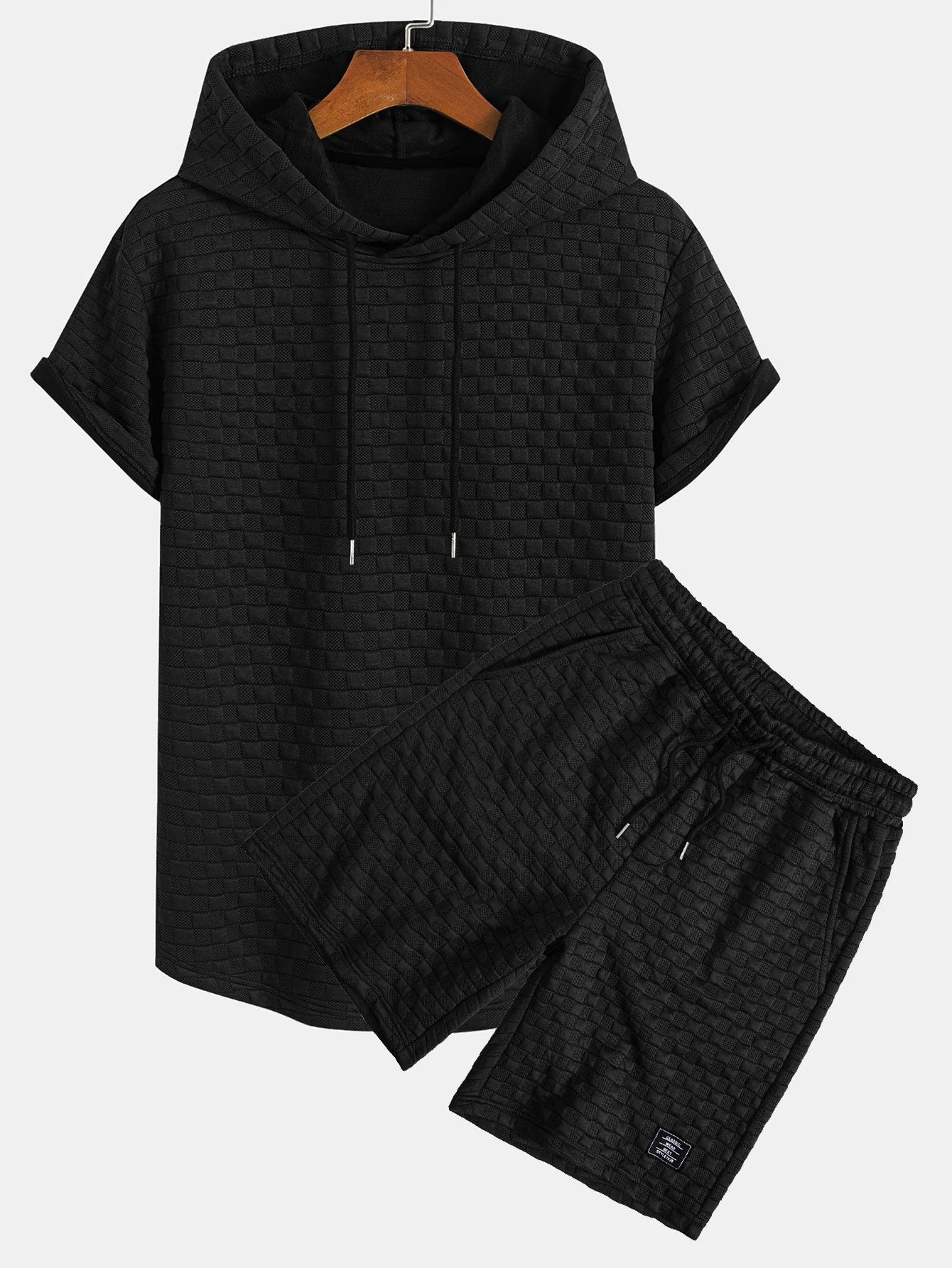 Jamie® | Checkerboard Jacquard Arc Hem Hooded T-Shirt & Checkerboard Jacquard Shorts - Image 2
