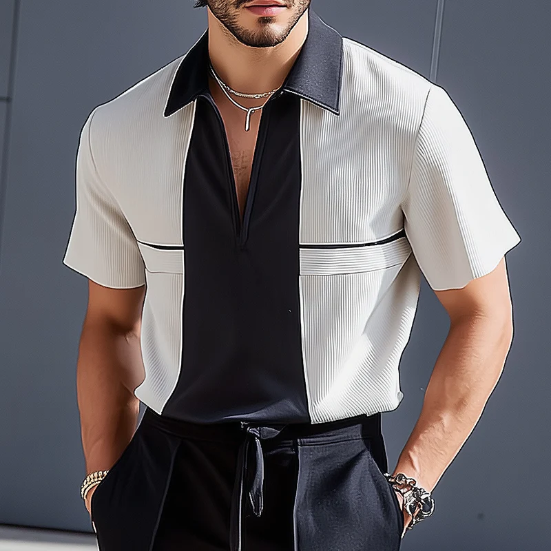 Jamie | Men'S Retro Casual Colorblock Striped Lapel Short Sleeve Shirt - Image 2