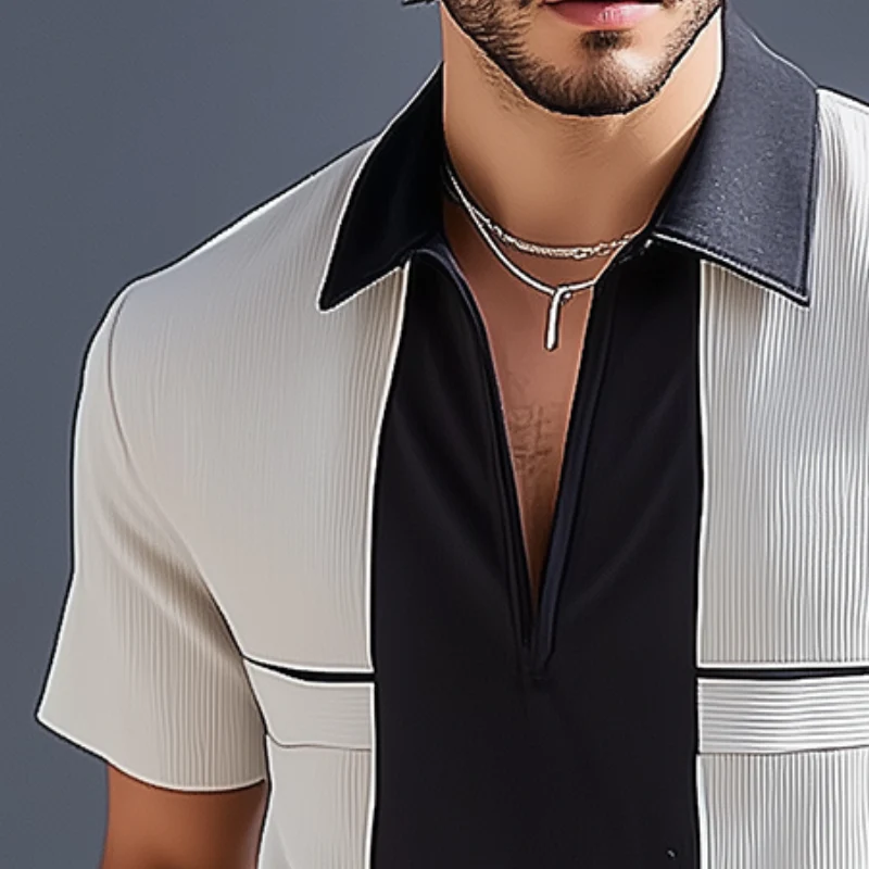 Jamie | Men'S Retro Casual Colorblock Striped Lapel Short Sleeve Shirt - Image 3