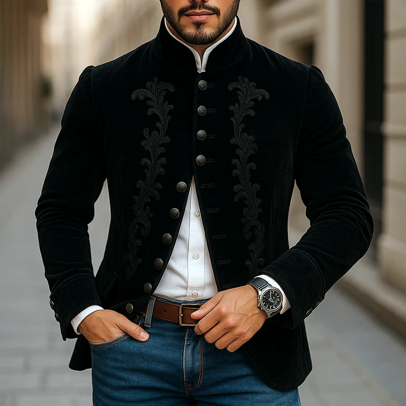 Jamie | Men'S Vintage Embroidered Stand Collar Single Breasted Jacket - Image 2