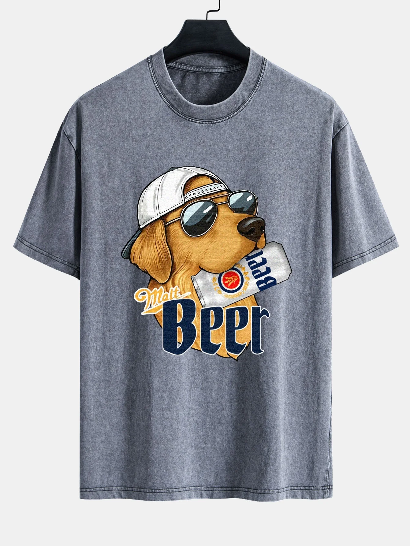 Jano® | Beer Dog Print Washed Distressed Drop Shoulder T-Shirt - Image 3