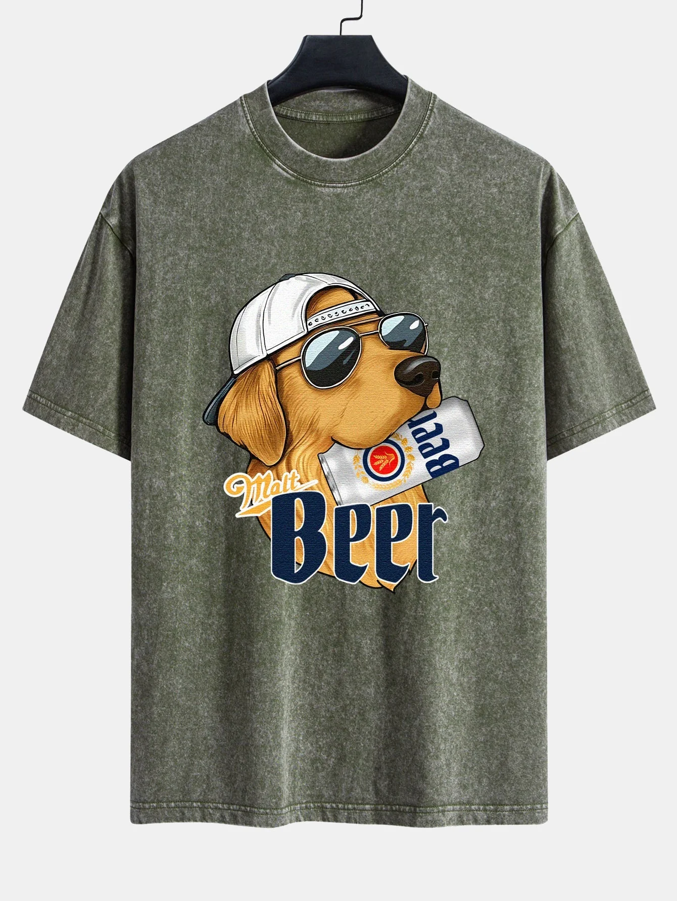 Jano® | Beer Dog Print Washed Distressed Drop Shoulder T-Shirt - Image 4