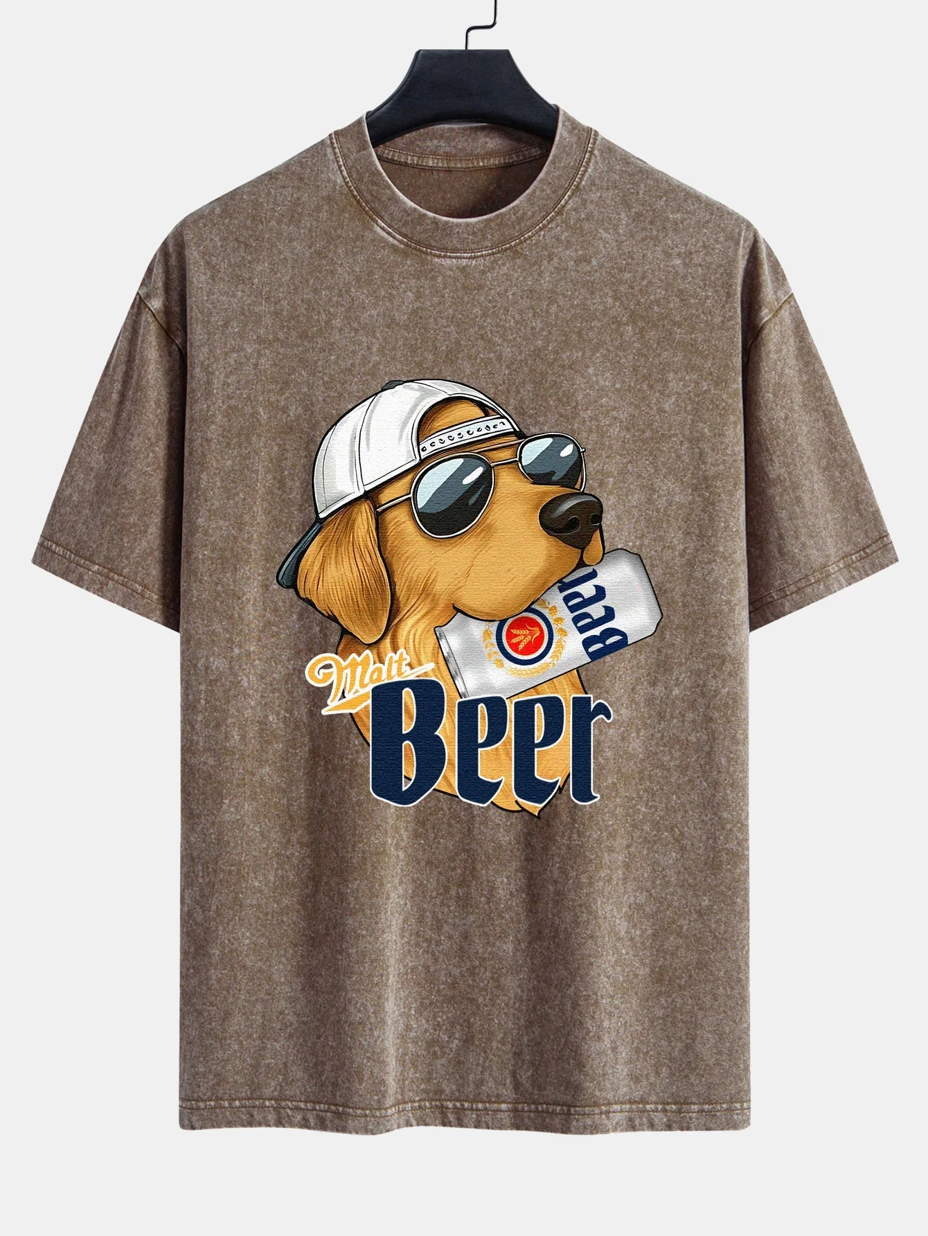 Jano® | Beer Dog Print Washed Distressed Drop Shoulder T-Shirt - Image 5