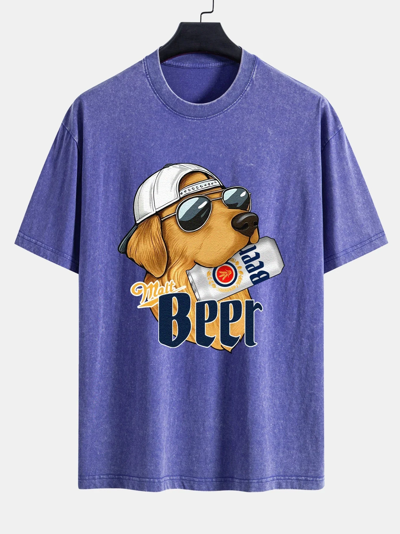 Jano® | Beer Dog Print Washed Distressed Drop Shoulder T-Shirt - Image 6