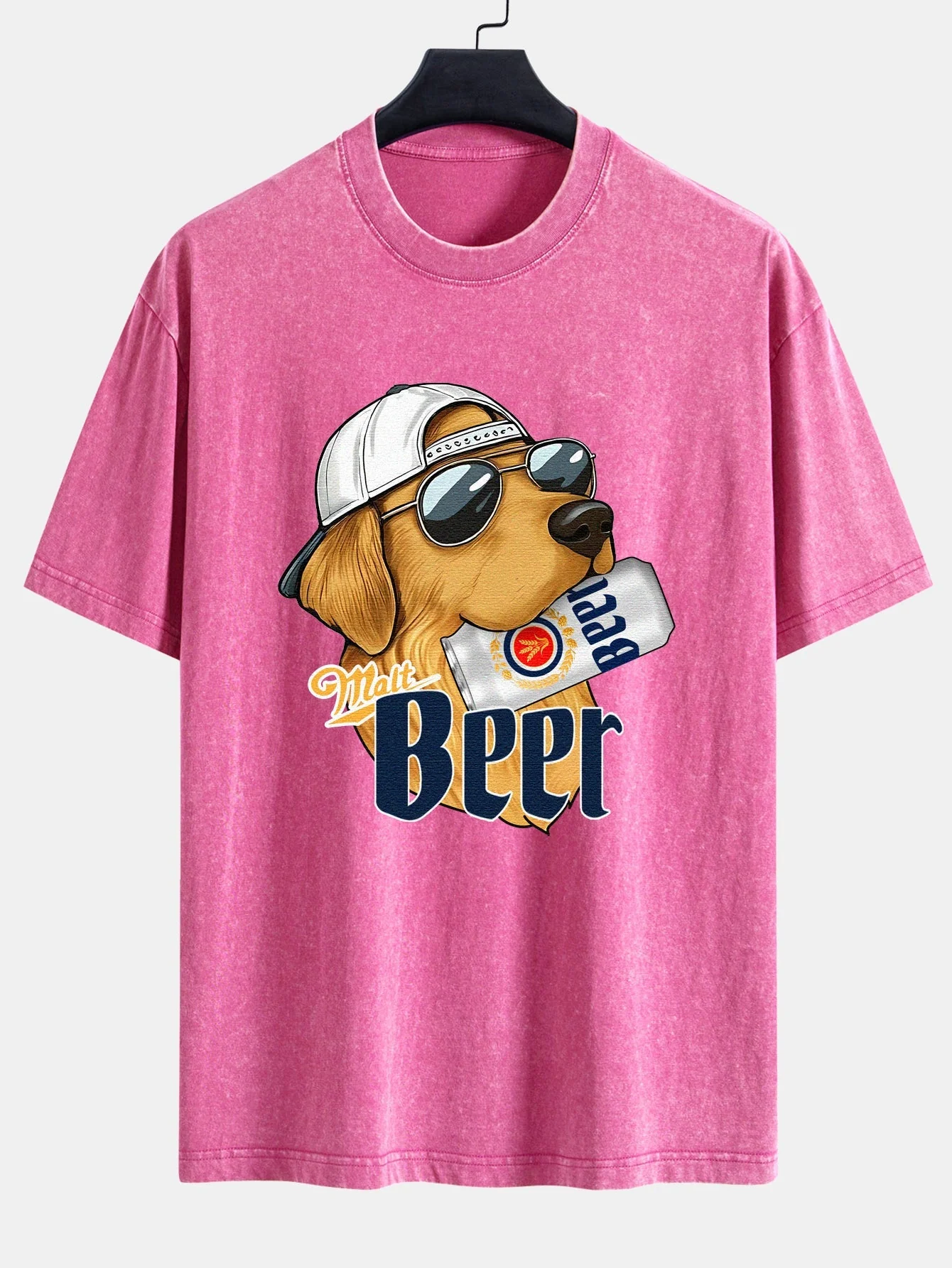 Jano® | Beer Dog Print Washed Distressed Drop Shoulder T-Shirt - Image 7