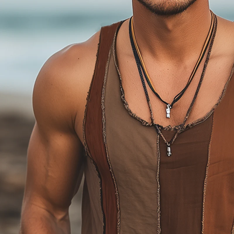 Jared | Men'S Summer Fashion Colorblock Stitching Raw Edge Tank Top - Image 3