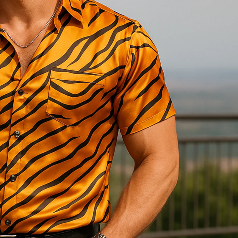 Jarrod | Men'S Summer Fashion Printed Satin Short Sleeve Shirt - Image 4
