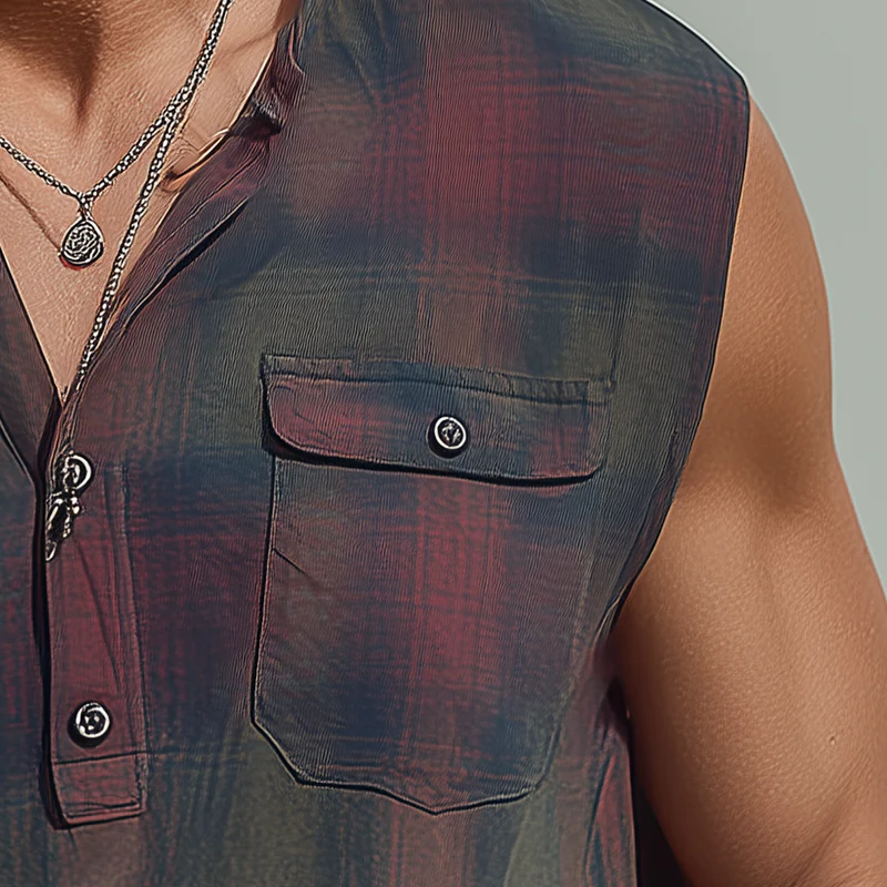 Jason | Men'S Summer Fashion Contrast Print Cotton Blend Sleeveless Shirt - Image 4
