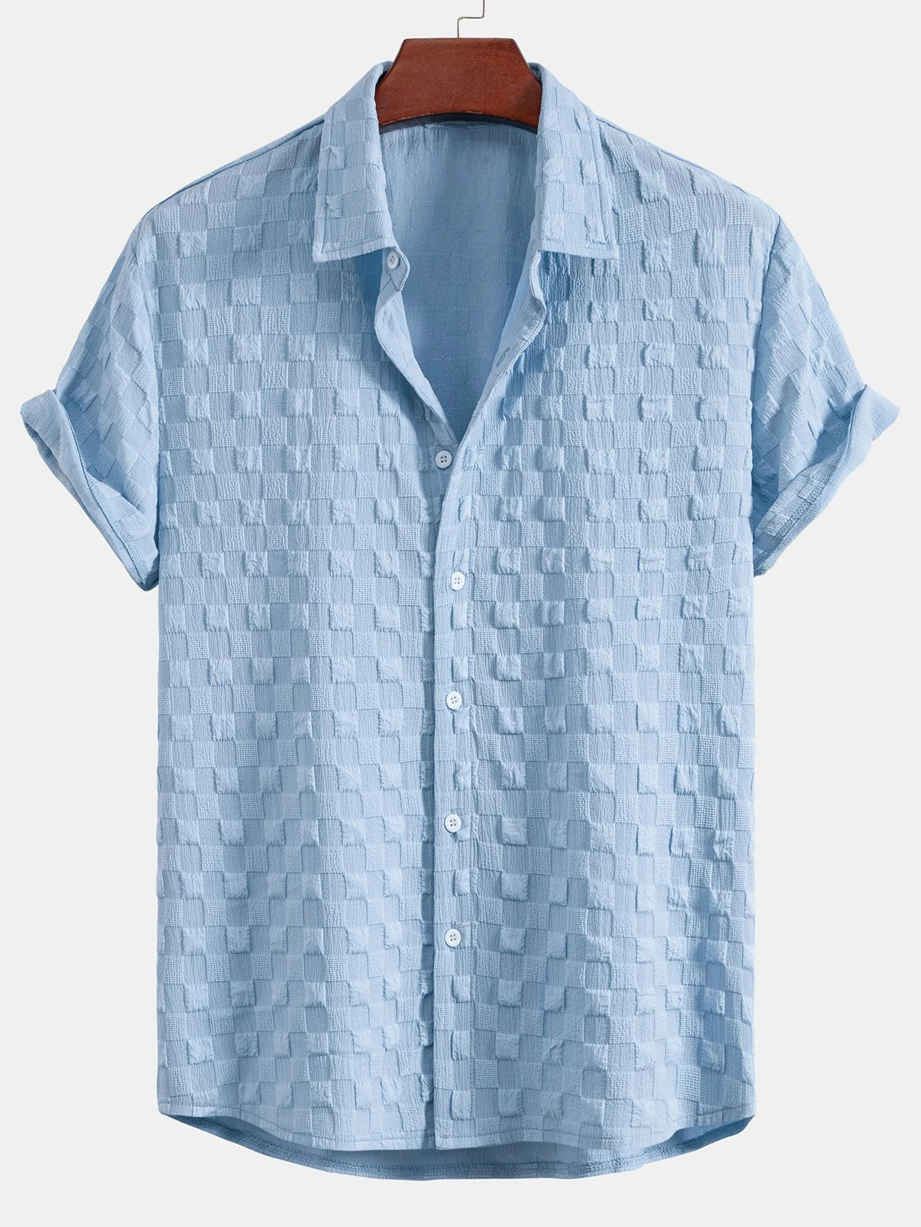 Jasper® | Checkerboard Jacquard Button Up Shirt & Drawstring Shorts - Image 2