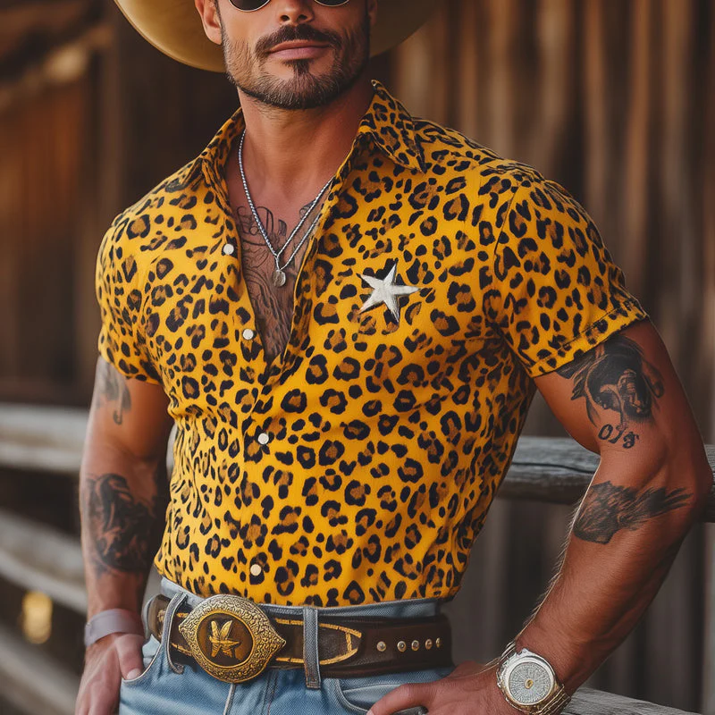 Javier | Men'S Summer Leopard Print Star Embroidery Short Sleeve Shirt - Image 2