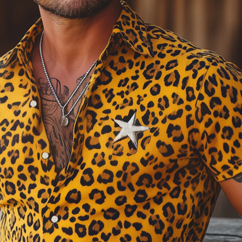Javier | Men'S Summer Leopard Print Star Embroidery Short Sleeve Shirt - Image 3