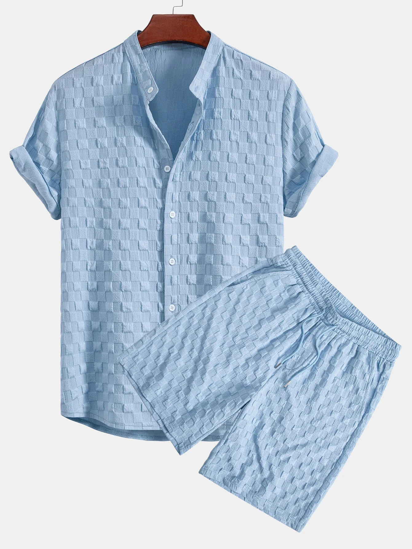 Jay® | Checkerboard Jacquard Stand Collar Shirt & Checkerboard Jacquard Shorts