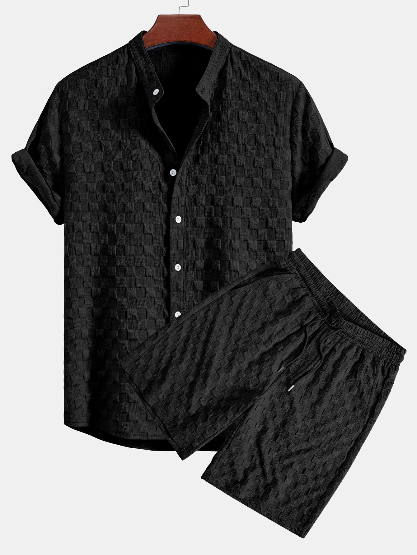 Jay® | Checkerboard Jacquard Stand Collar Shirt & Checkerboard Jacquard Shorts - Image 2