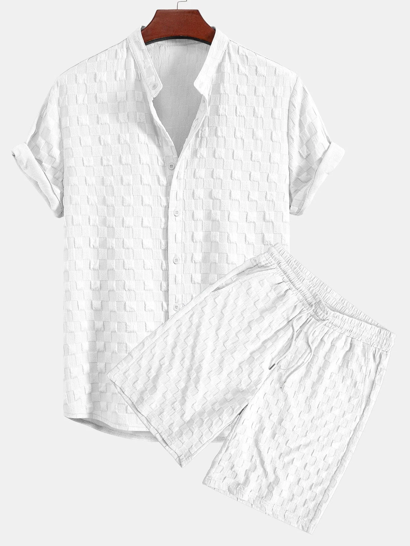 Jay® | Checkerboard Jacquard Stand Collar Shirt & Checkerboard Jacquard Shorts - Image 3