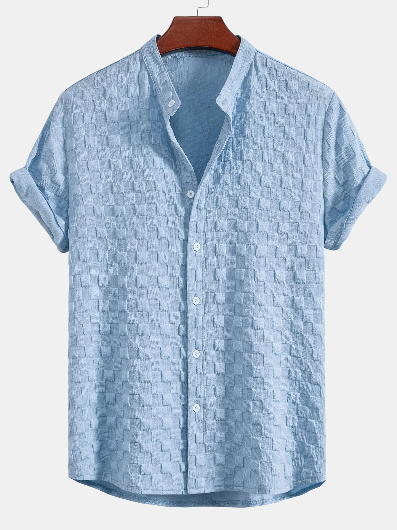 Jay® | Checkerboard Jacquard Stand Collar Shirt & Checkerboard Jacquard Shorts - Image 4