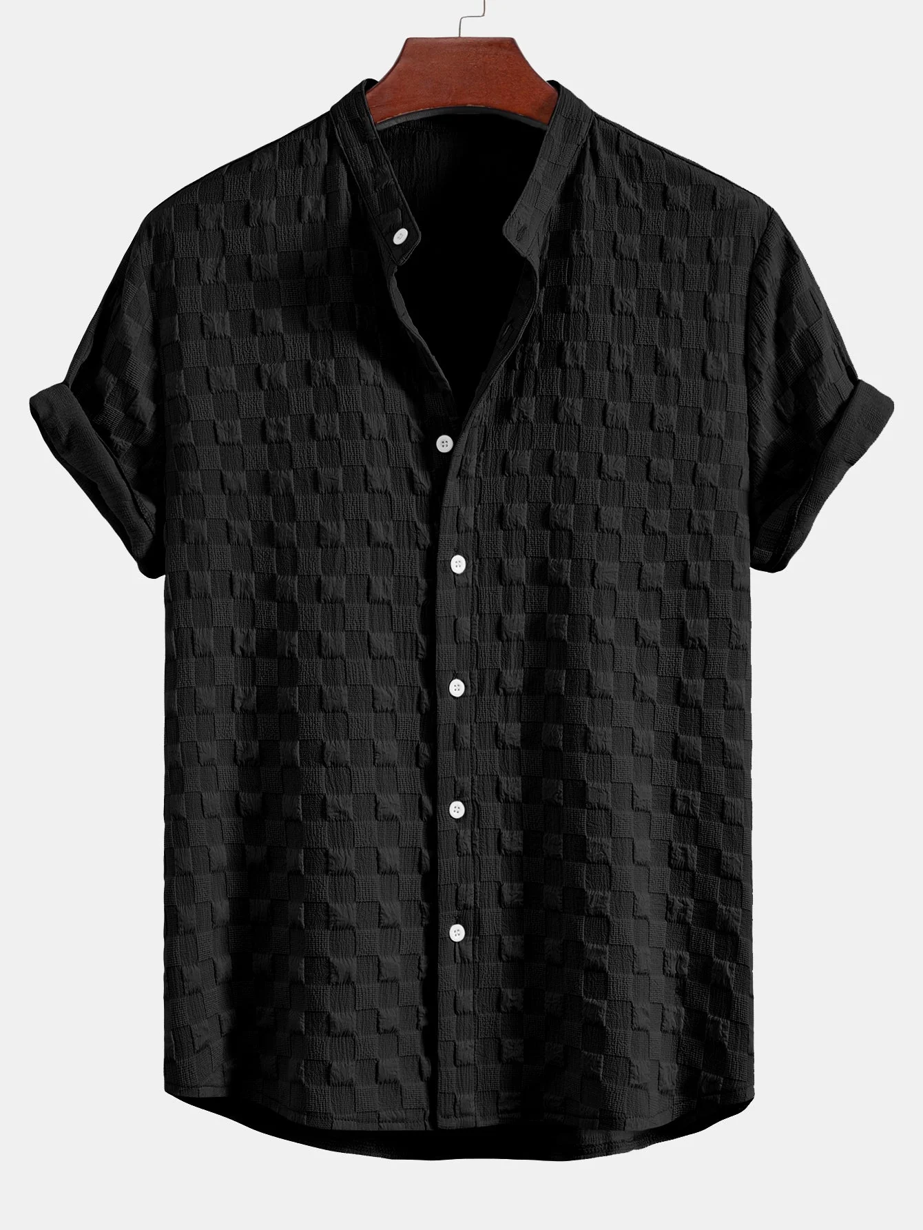 Jay® | Checkerboard Jacquard Stand Collar Shirt & Checkerboard Jacquard Shorts - Image 6