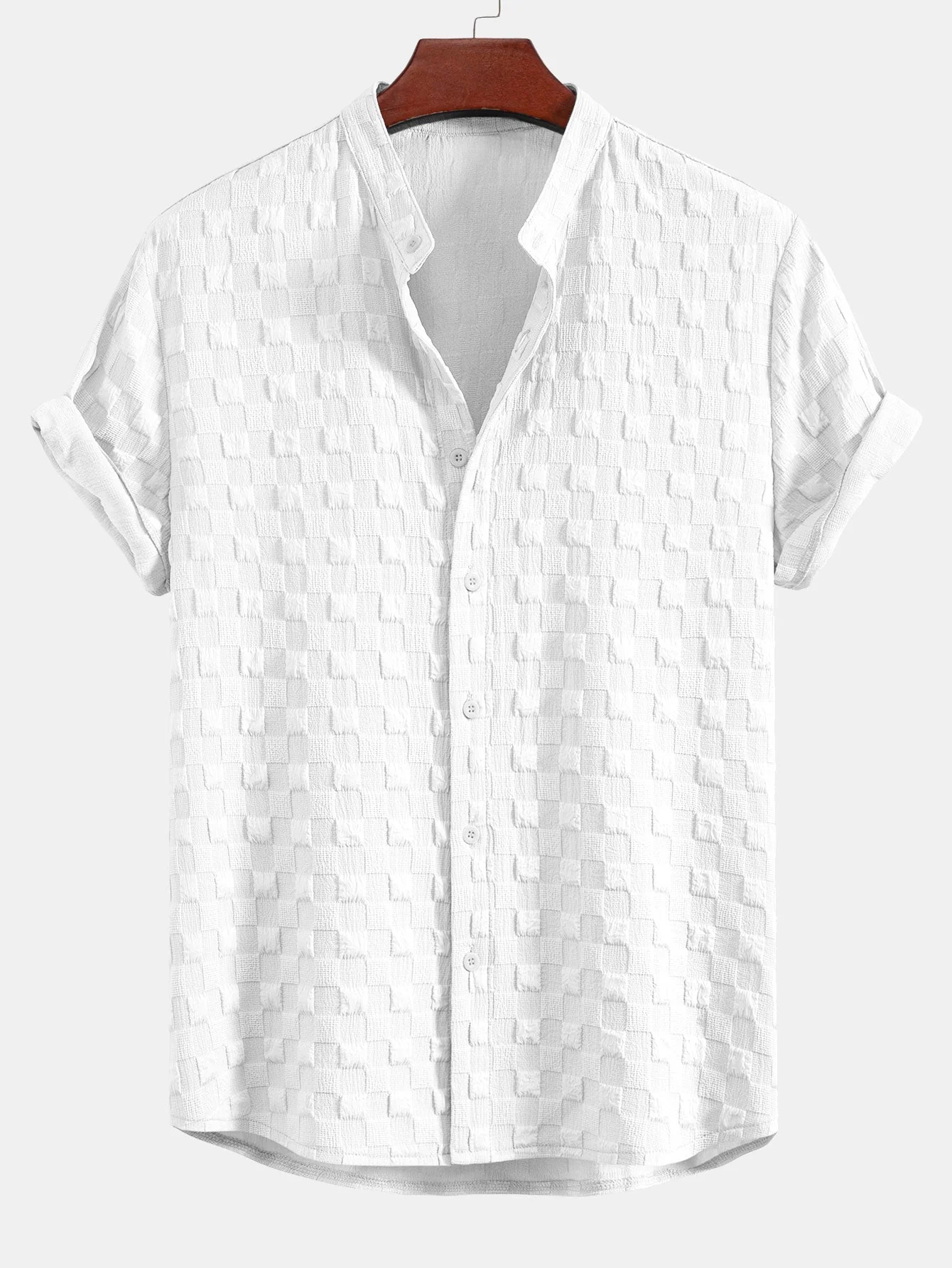 Jay® | Checkerboard Jacquard Stand Collar Shirt & Checkerboard Jacquard Shorts - Image 7