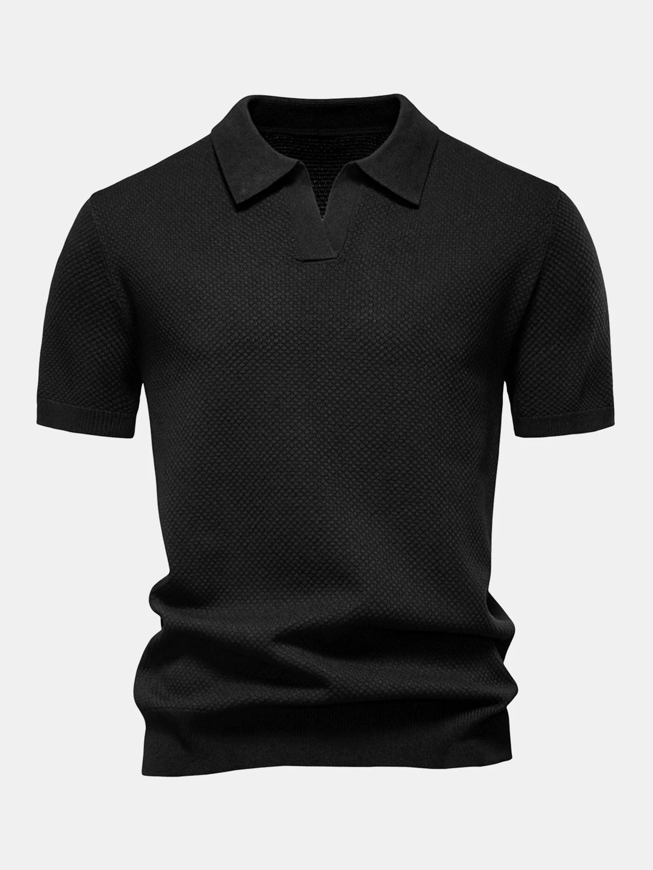 Jayden | Pineapple Texture Knit V Neck Polo Shirt - Image 11