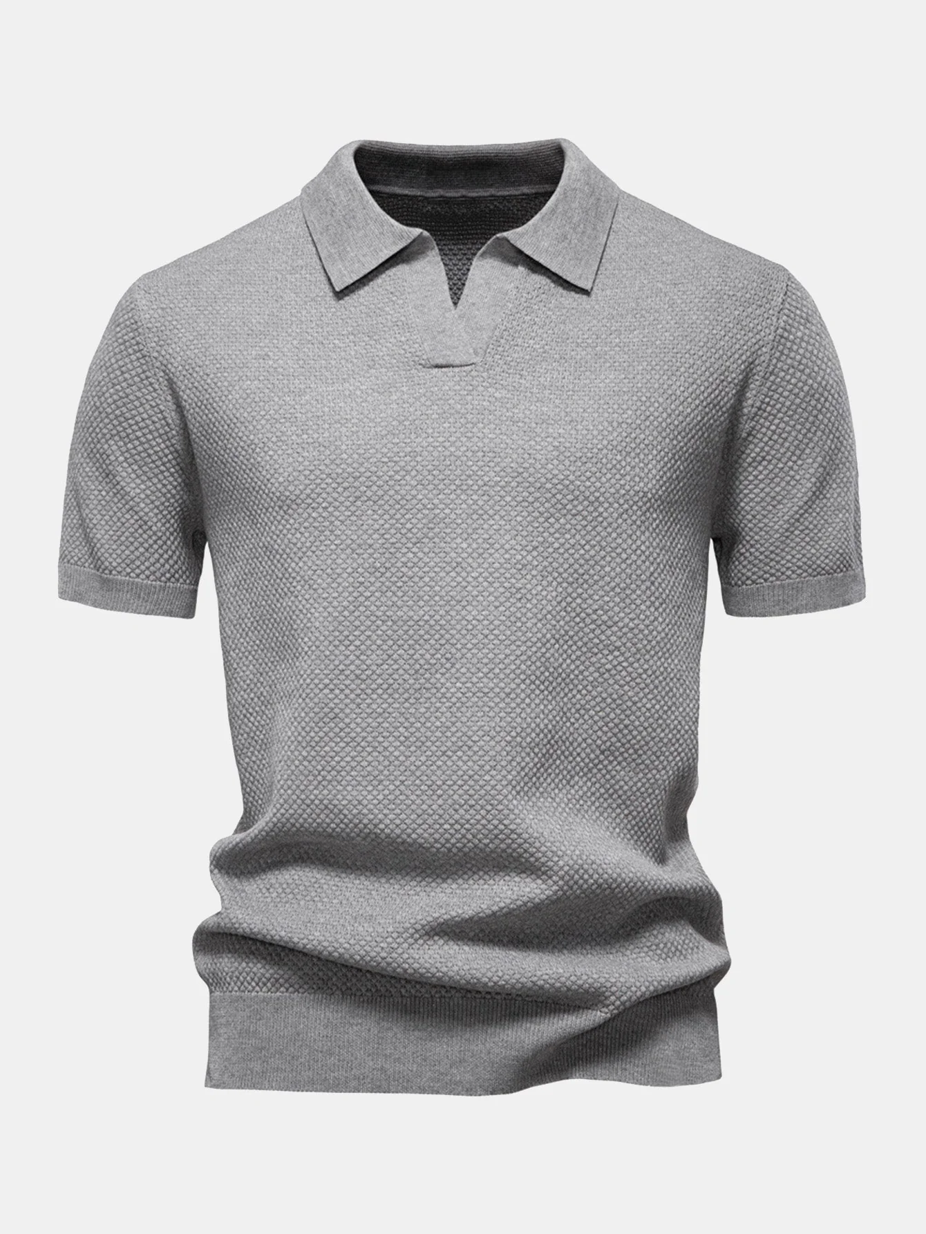 Jayden | Pineapple Texture Knit V Neck Polo Shirt - Image 13