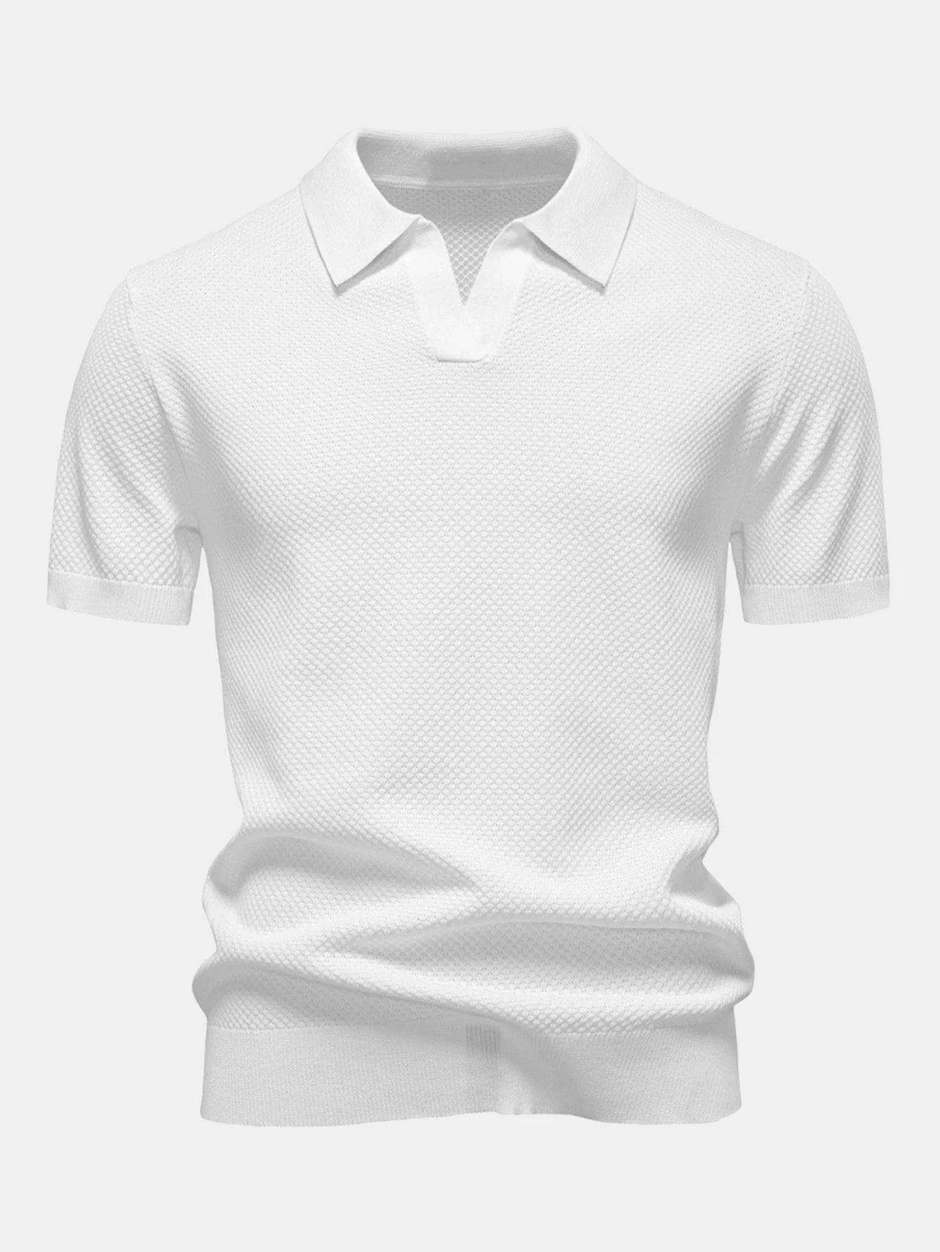 Jayden | Pineapple Texture Knit V Neck Polo Shirt - Image 3