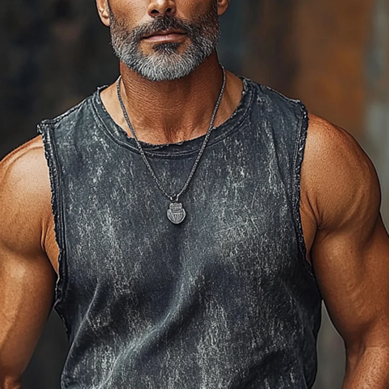 Jed | Men'S Vintage Crew Neck Printed Raw Edge Sleeveless Tank Tops - Image 4