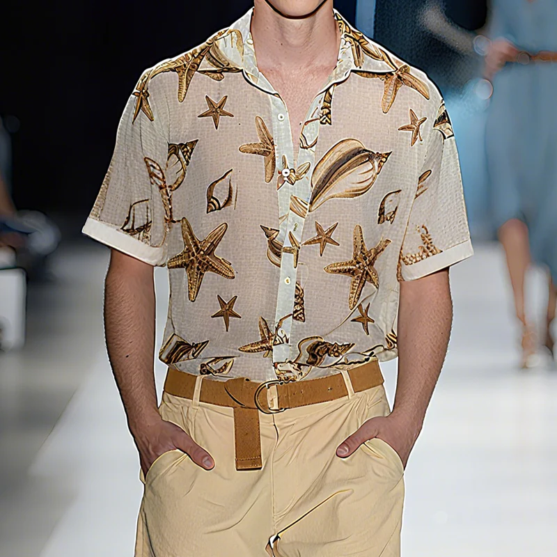 Jeff | Men'S Spring And Summer Fashion Casual Slightly Transparent Cool Chiffon Printed Short-Sleeved Shirt - Image 2