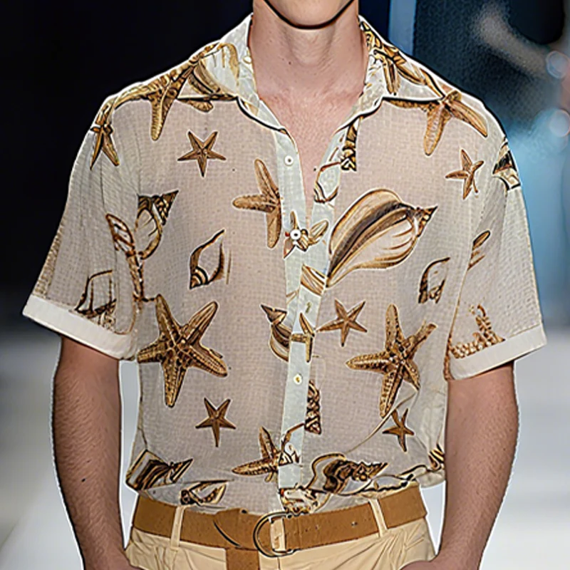 Jeff | Men'S Spring And Summer Fashion Casual Slightly Transparent Cool Chiffon Printed Short-Sleeved Shirt - Image 5