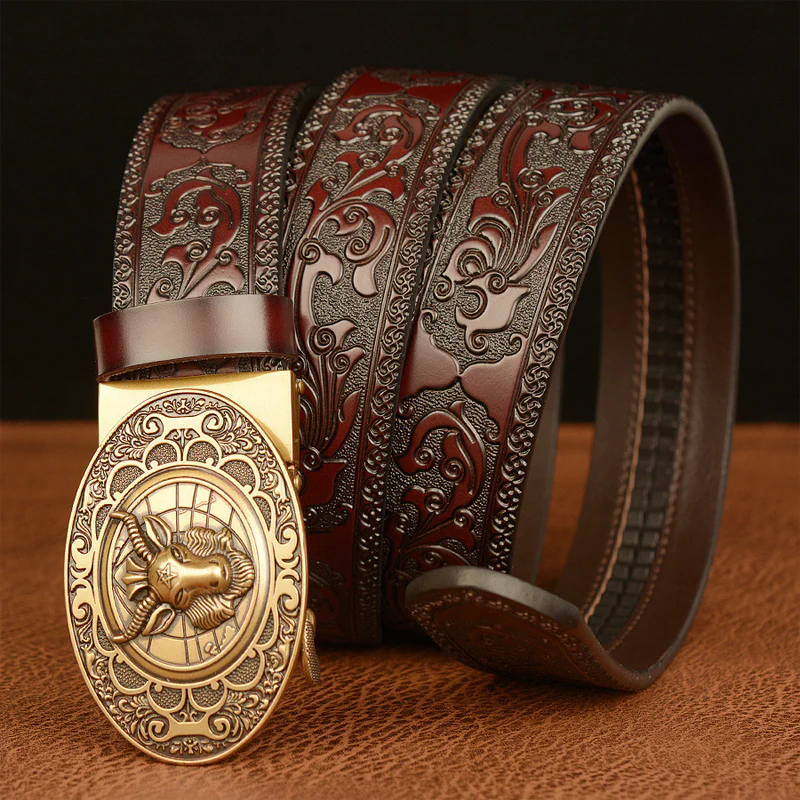 Jeff | Men'S Vintage Cowhide Personalized Carved Automatic Buckle Belt - Image 2