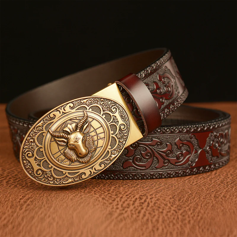 Jeff | Men'S Vintage Cowhide Personalized Carved Automatic Buckle Belt - Image 3