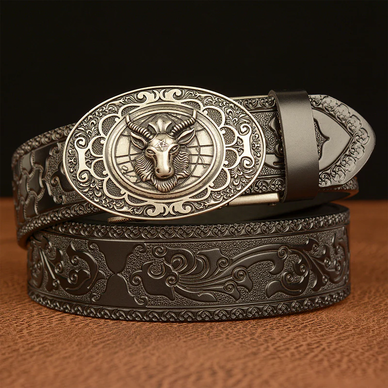 Jeff | Men'S Vintage Cowhide Personalized Carved Automatic Buckle Belt - Image 4