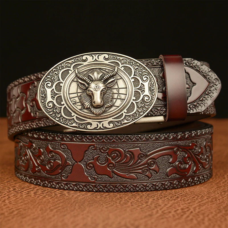 Jeff | Men'S Vintage Cowhide Personalized Carved Automatic Buckle Belt - Image 5