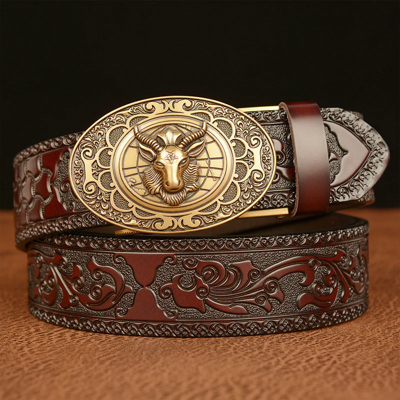 Jeff | Men'S Vintage Cowhide Personalized Carved Automatic Buckle Belt - Image 6