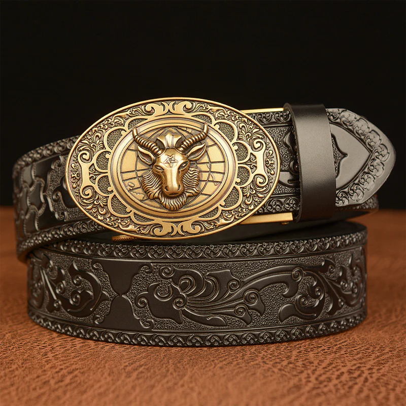 Jeff | Men'S Vintage Cowhide Personalized Carved Automatic Buckle Belt - Image 7