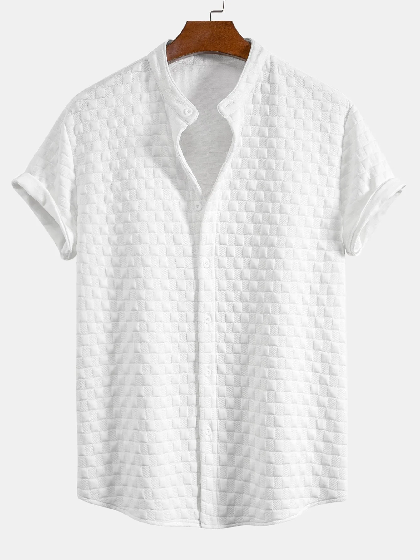 Jeffrey® | Checkerboard Stand Collar Shirt & Checkerboard Jacquard Shorts - Image 3