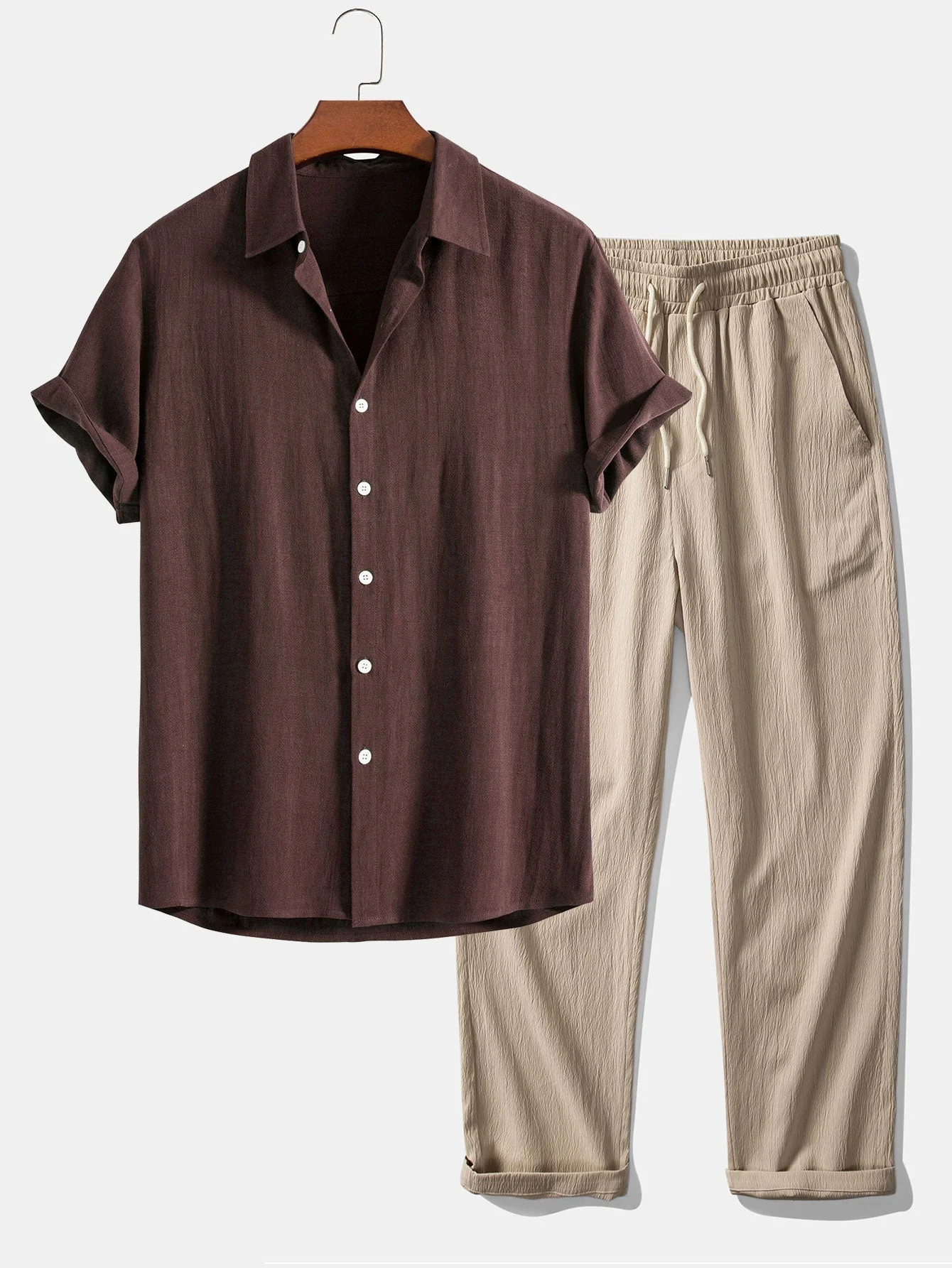 Jeremías® | Linen Rayon Blend Button Up Shirt & Wrinkle Textured Straight Leg Pants - Image 3