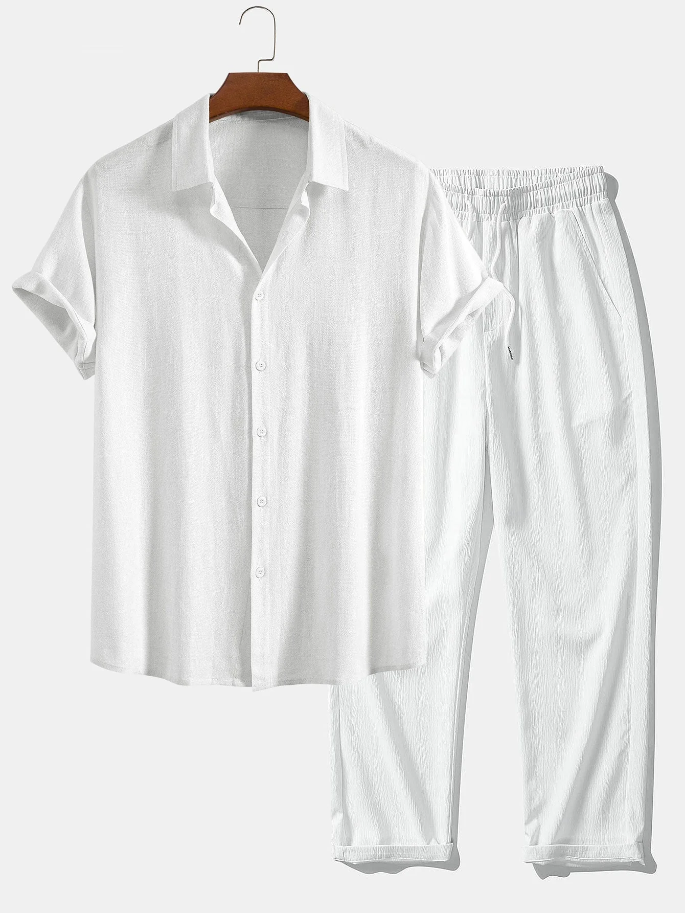Jeremías® | Linen Rayon Blend Button Up Shirt & Wrinkle Textured Straight Leg Pants - Image 5