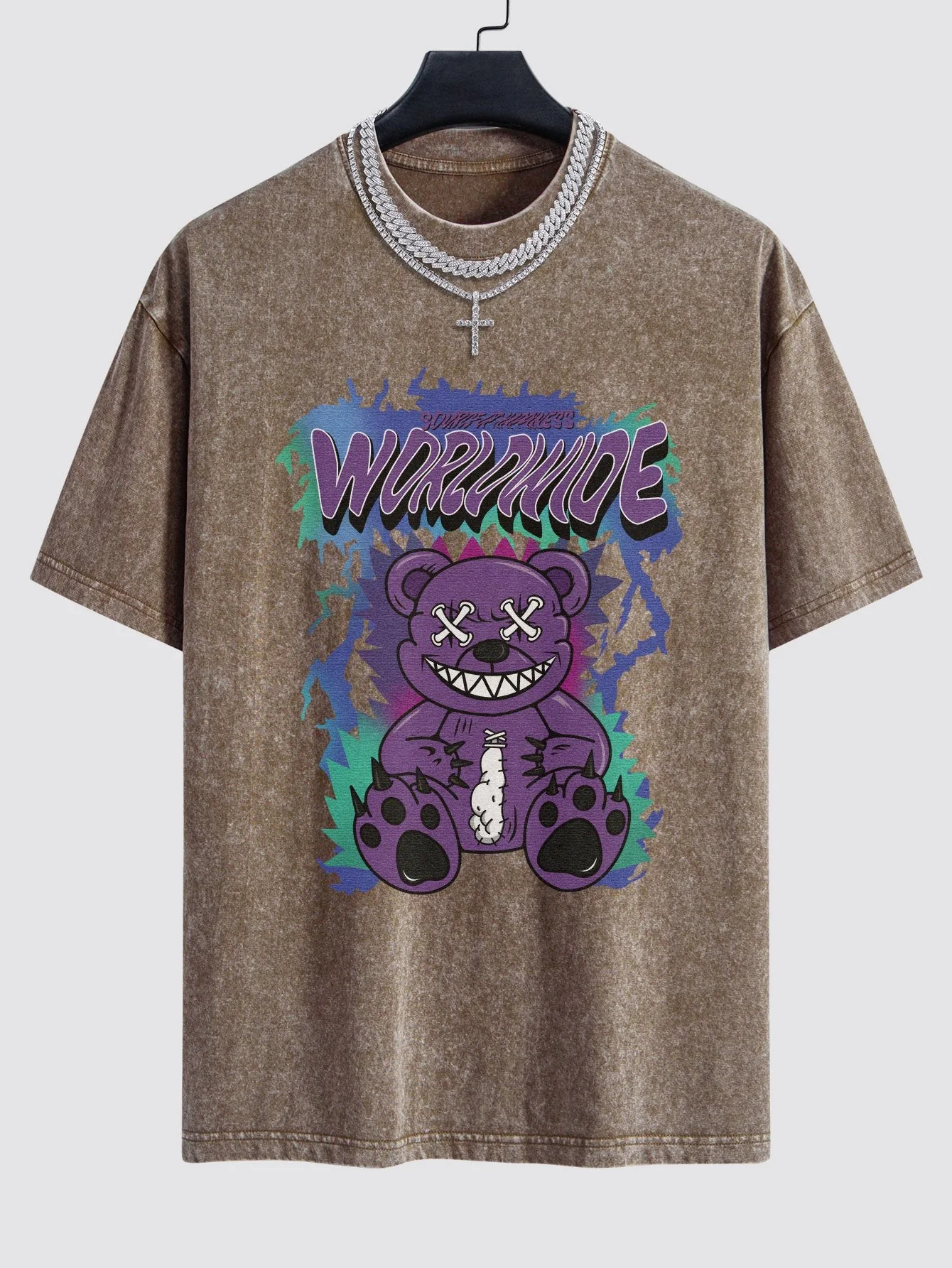Jeremy® | Tattered Bear Print Washed Drop Shoulder Oversize T-Shirt - Image 4