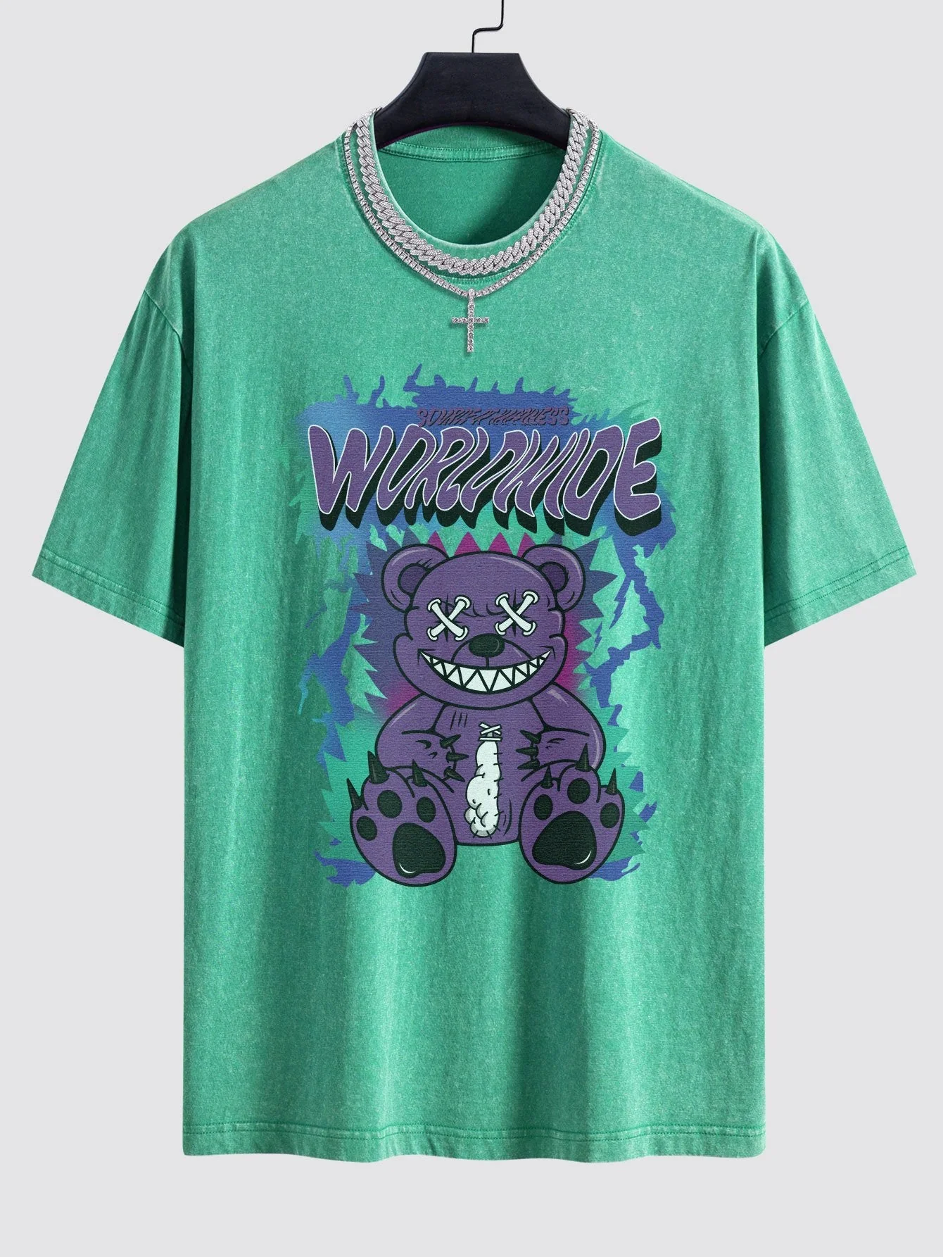 Jeremy® | Tattered Bear Print Washed Drop Shoulder Oversize T-Shirt - Image 6