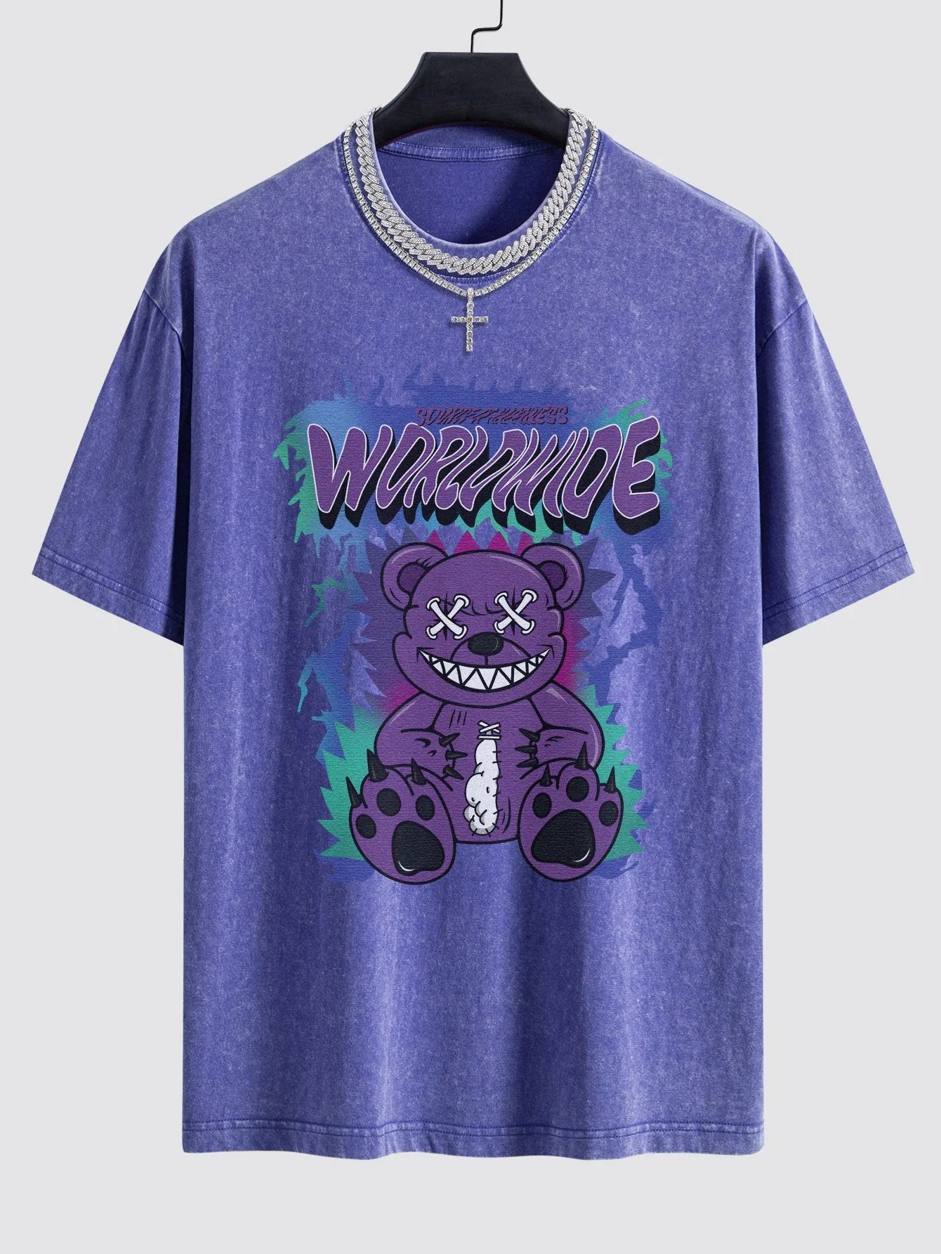 Jeremy® | Tattered Bear Print Washed Drop Shoulder Oversize T-Shirt - Image 7