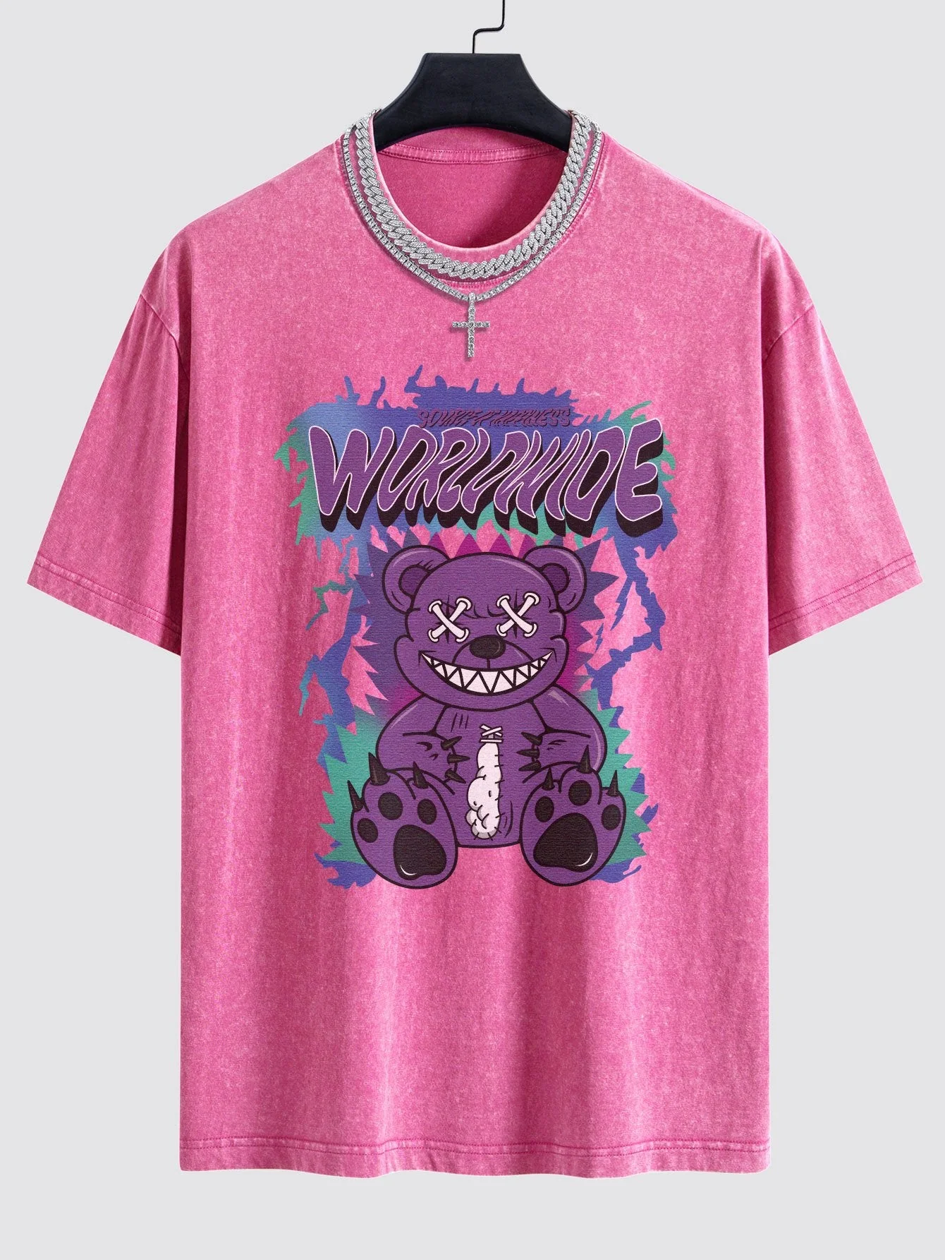 Jeremy® | Tattered Bear Print Washed Drop Shoulder Oversize T-Shirt - Image 8