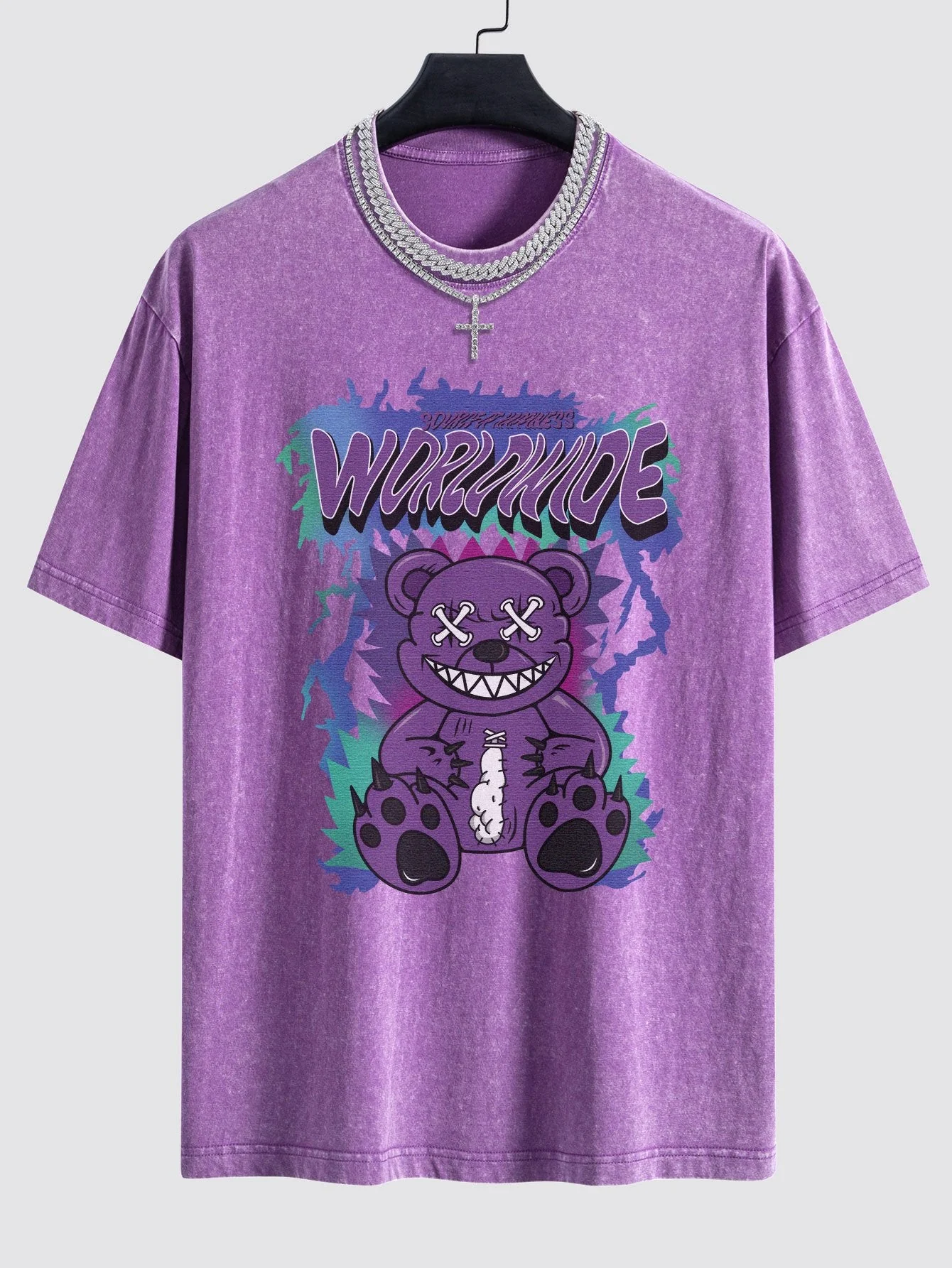 Jeremy® | Tattered Bear Print Washed Drop Shoulder Oversize T-Shirt - Image 9