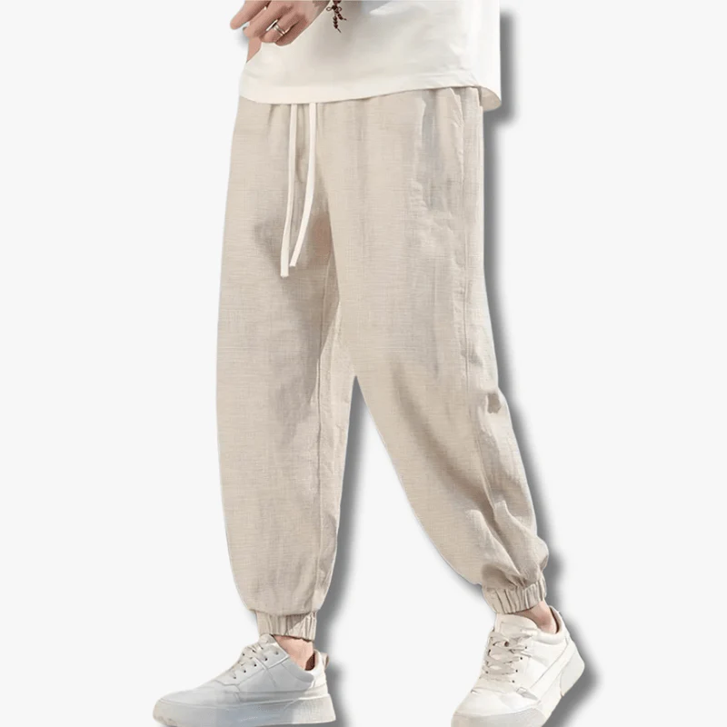 Jeremy | Men's Casual Linen Pants Elastic Waist Drawstring Beach Summer Pants Lightweight Linen Trousers - Image 2