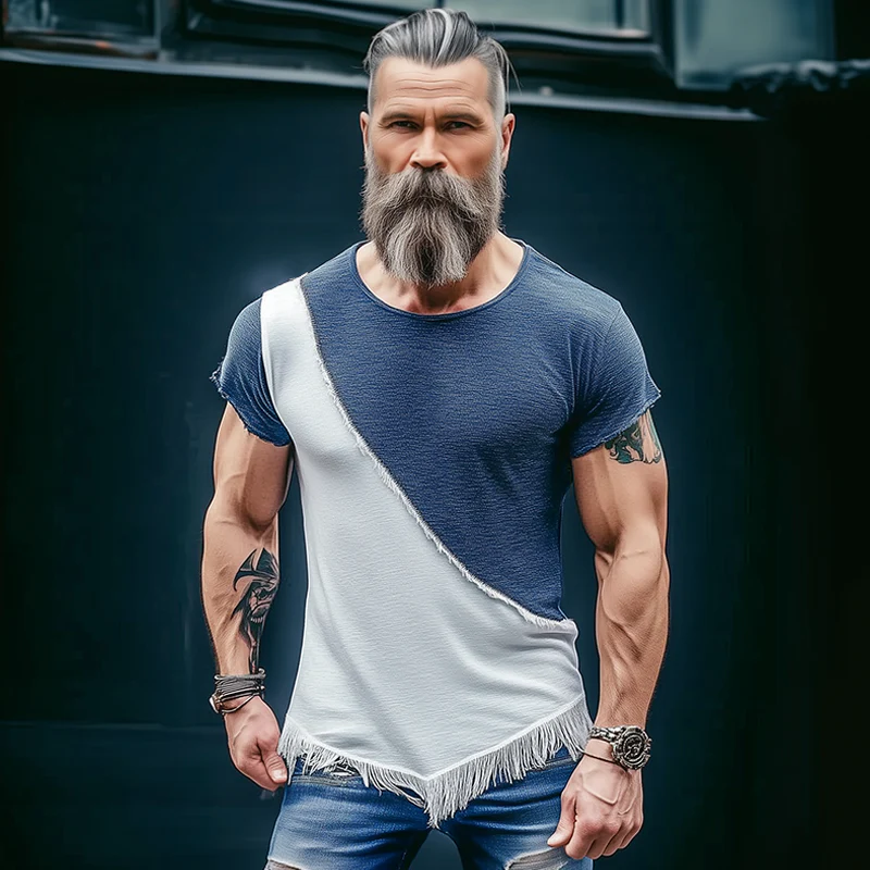 Jeremy | Men'S Retro Casual Stitching Tassel Round Neck Short Sleeve T-Shirt - Image 3