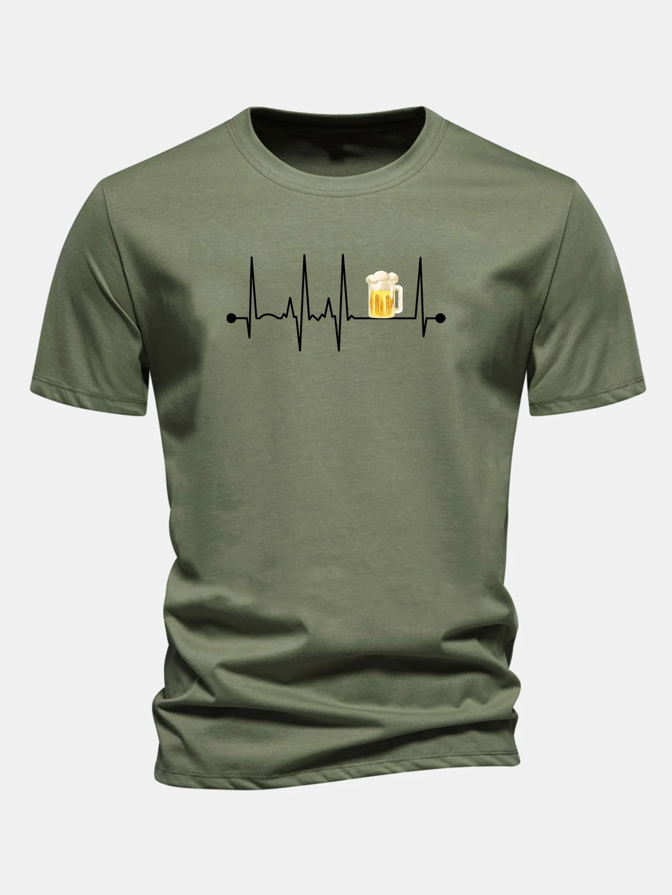 Jericó® | Regular Fit Beer Heartbeat Print Cotton T-Shirt - Image 8