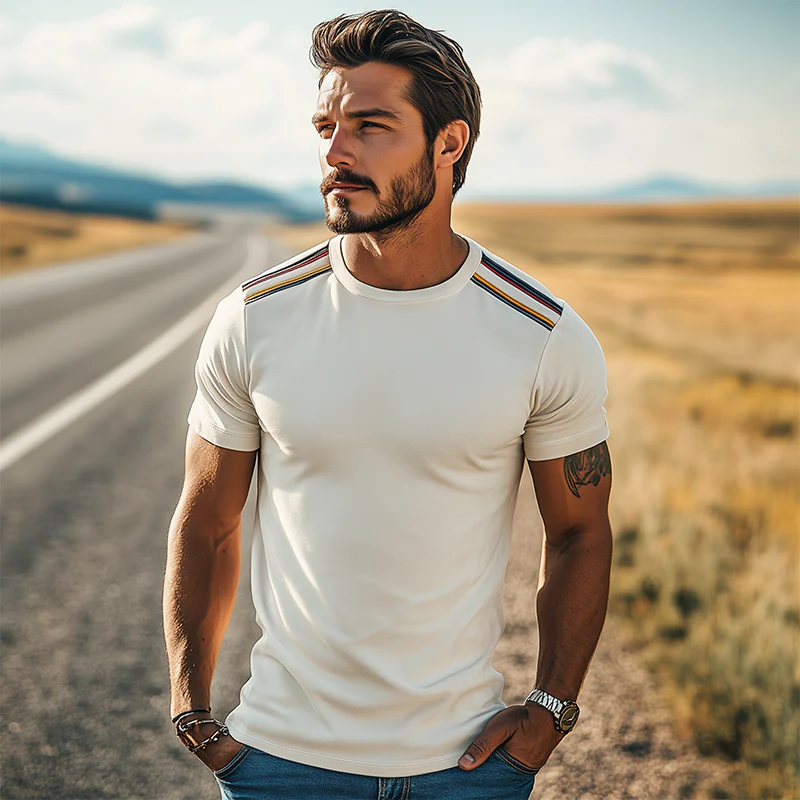 Jerome | Men'S Spring And Summer Fashion Casual Thin Suede Shoulder Stitching Webbing Slim Short-Sleeved T-Shirt - Image 3