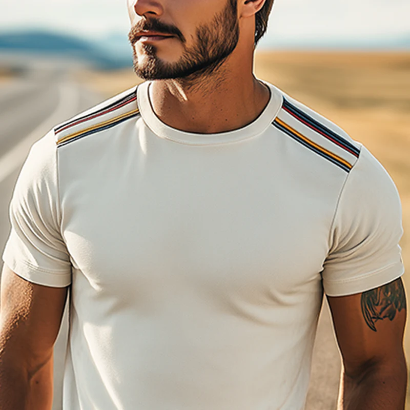 Jerome | Men'S Spring And Summer Fashion Casual Thin Suede Shoulder Stitching Webbing Slim Short-Sleeved T-Shirt - Image 4